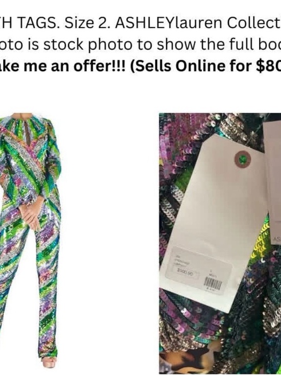 Ashley Lauren Pants - Ashley Lauren Multicolor Sequin Long-Sleeve Jumpsuit